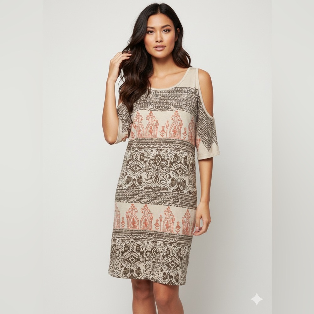 Marciano Tribal Aztec Print Cold Shoulder Knit Mini Dress S